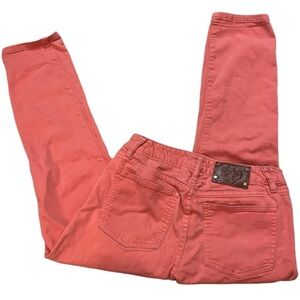 Tory Burch Alexa Cropped Skinny Stretch Jean Pants Sz 27 Coral Orange Capri Pant